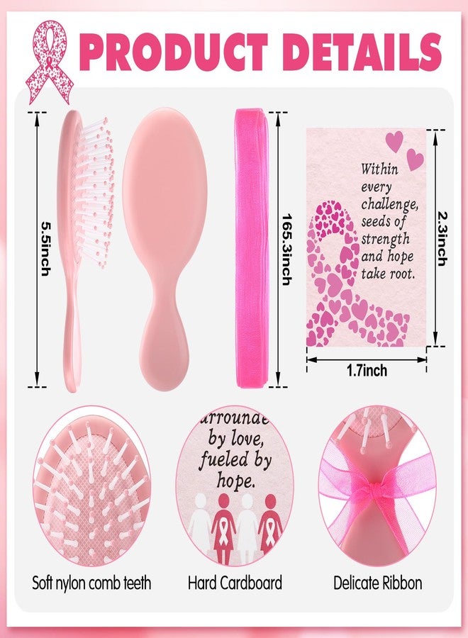 Meanplan 12 Sets Breast Cancer Awareness Gift for Women Pink Ribbon Mini Hair Brush with Card Motivational Breast Cancer Awareness Accessories Item for Survivor Charity Event Support Party Supplies - Image 3
