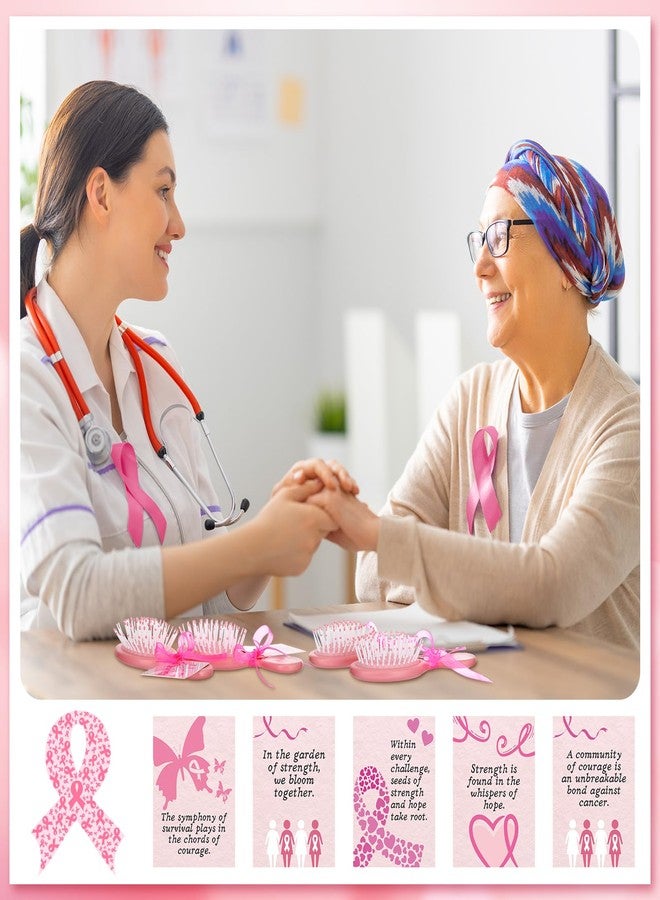 Meanplan 12 Sets Breast Cancer Awareness Gift for Women Pink Ribbon Mini Hair Brush with Card Motivational Breast Cancer Awareness Accessories Item for Survivor Charity Event Support Party Supplies - Image 4