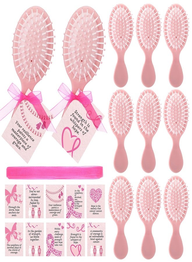 Meanplan 12 Sets Breast Cancer Awareness Gift for Women Pink Ribbon Mini Hair Brush with Card Motivational Breast Cancer Awareness Accessories Item for Survivor Charity Event Support Party Supplies - Image 1