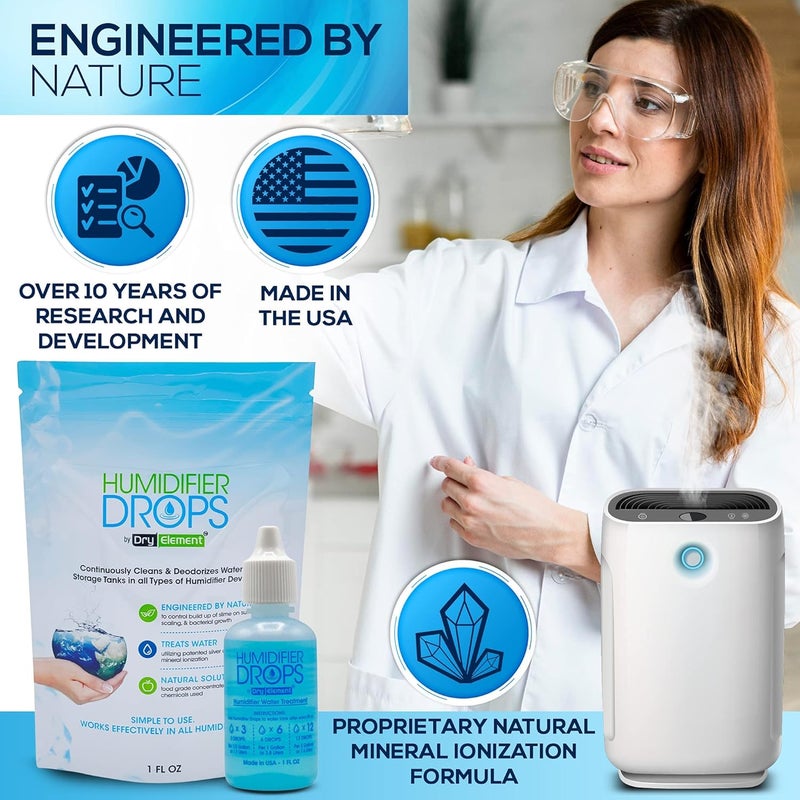 Dry Element The Original Humidifier Drops - Premium Food Grade Concentrate, Slows Down Residue Accumulation on Surfaces, Minimizes Scaling - Freshens Water in All Humidifier Models, 100+ Day Supply, Made in USA - Image 4