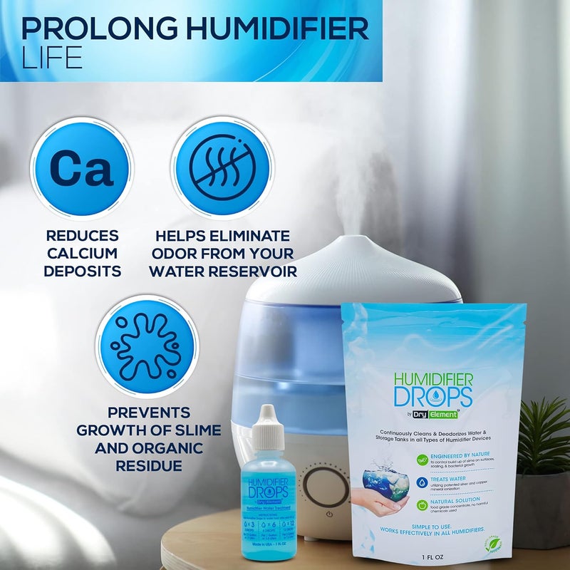 Dry Element The Original Humidifier Drops - Premium Food Grade Concentrate, Slows Down Residue Accumulation on Surfaces, Minimizes Scaling - Freshens Water in All Humidifier Models, 100+ Day Supply, Made in USA - Image 2
