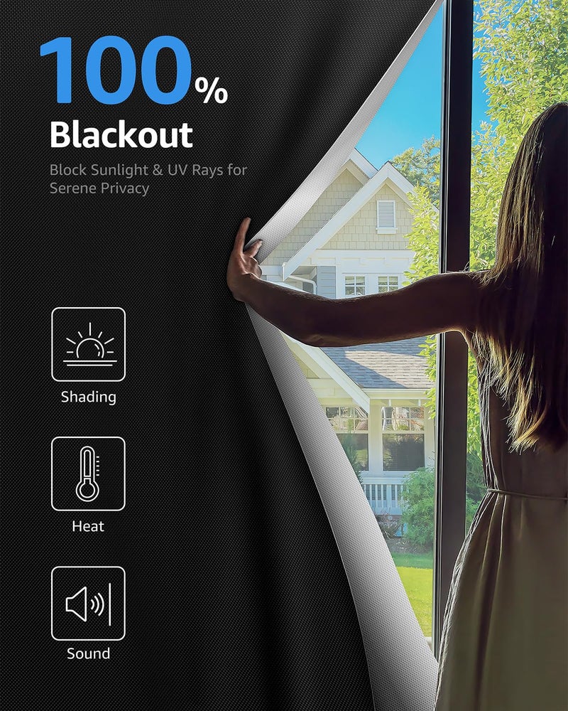 Sumobaby Blackout Curtains for Bedroom Portable 42"x36",No Drill Blackout Shades with Upgraded Hook&Loop Tapes,100% Black Out Window Cover,Thermal Insulated Blinds for Bedroom,Nursery(1 Panel,Black) - Image 2