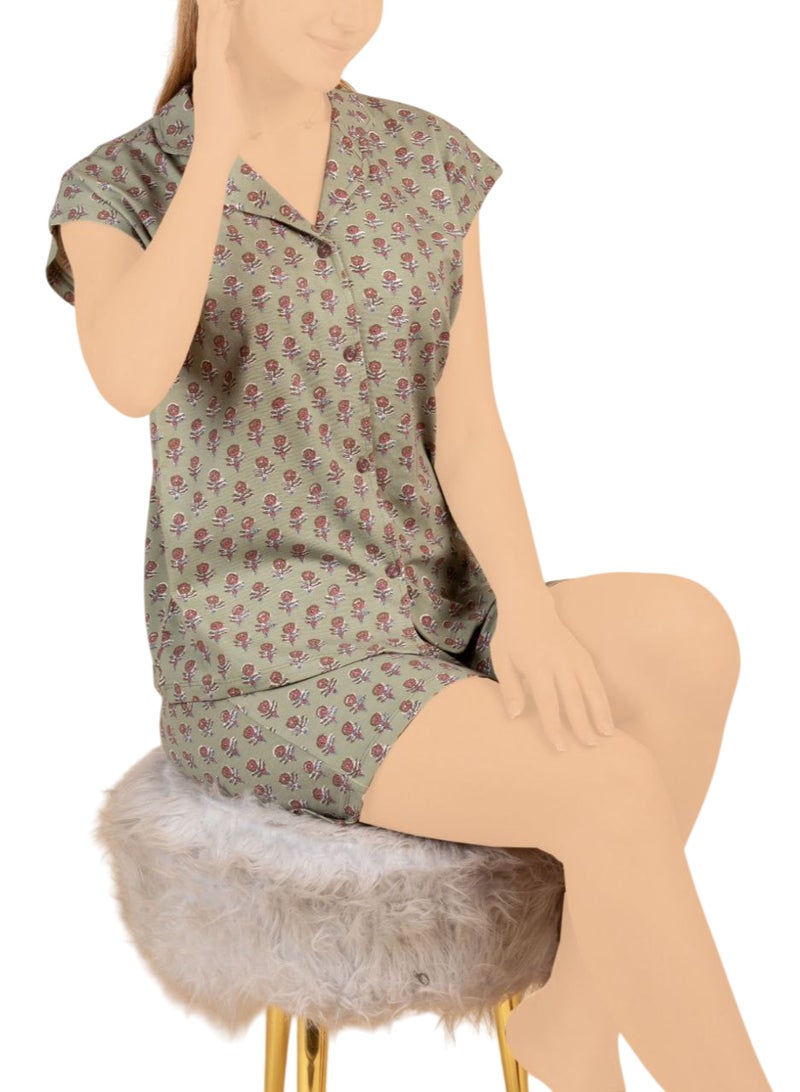 بيجامة صيفي  كلاسيك نص كم و شورت قطن للنساء - Image 4