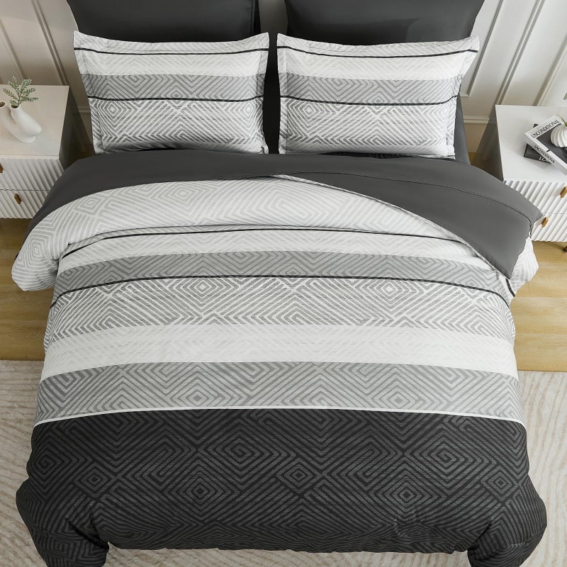 Drucon Black and Grey Comforter Set Queen Size 7 Piece Bed in a Bag, Boho Striped Bedding Set, Soft Microfiber Comforter and Sheet Set for All Season (Queen, 90"x90") - Image 3
