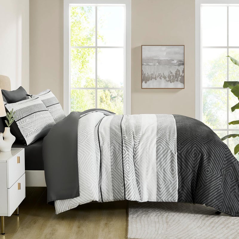 Drucon Black and Grey Comforter Set Queen Size 7 Piece Bed in a Bag, Boho Striped Bedding Set, Soft Microfiber Comforter and Sheet Set for All Season (Queen, 90"x90") - Image 4
