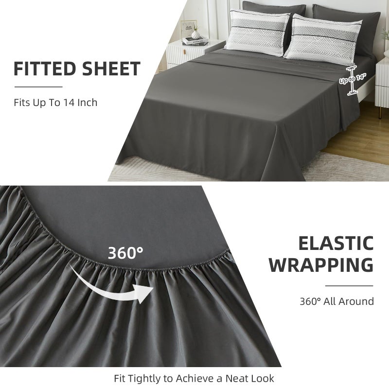Drucon Black and Grey Comforter Set Queen Size 7 Piece Bed in a Bag, Boho Striped Bedding Set, Soft Microfiber Comforter and Sheet Set for All Season (Queen, 90"x90") - Image 5