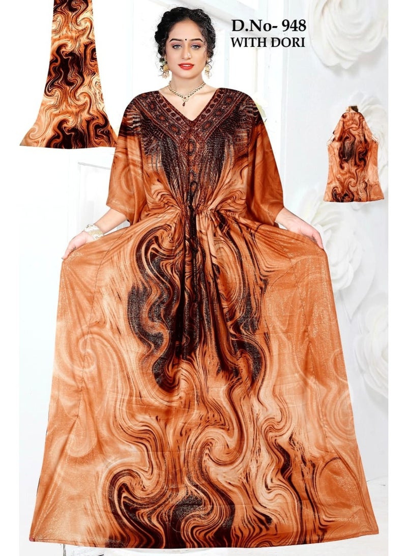 Unique Printed Western Neighbour Ladies Long Dress Kaftan Jalabia Arabic Style Free With Shela