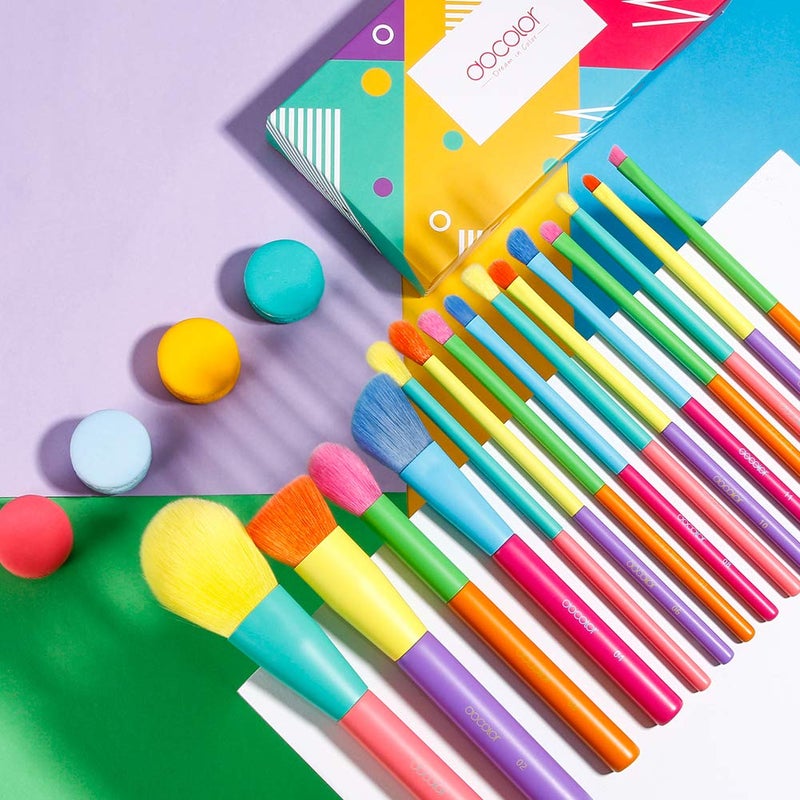 Docolor Makeup Brushes 15Pcs Colourful Makeup Brush Set Premium Gift Synthetic Face Powder Kabuki Foundation Contour Blush Concealers Eye Shadow Blending Make Up Brush Kit - Dream of Color - Image 2