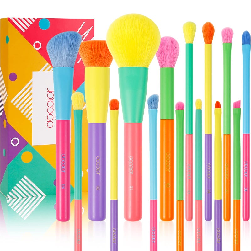 Docolor Makeup Brushes 15Pcs Colourful Makeup Brush Set Premium Gift Synthetic Face Powder Kabuki Foundation Contour Blush Concealers Eye Shadow Blending Make Up Brush Kit - Dream of Color - Image 1