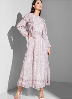 Namshi x Modanisa Floral Print Ruffle Maxi Dress  - Image 1