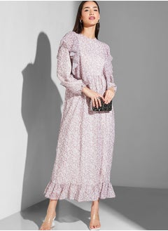 Namshi x Modanisa Floral Print Ruffle Maxi Dress  - Image 4