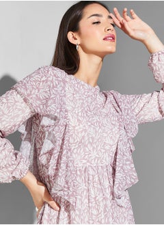 Namshi x Modanisa Floral Print Ruffle Maxi Dress  - Image 3