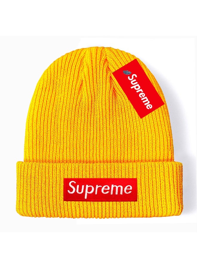 Supreme Red Box Logo Rib Knit Beanie (Bright Yellow)