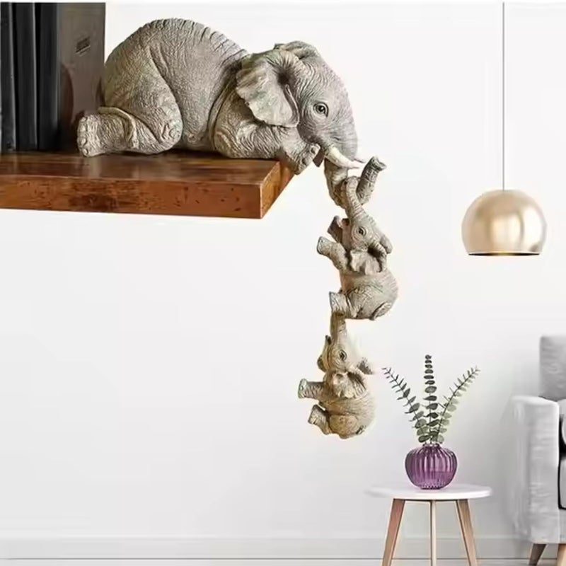 THE SACRED GIFTS THE SACRED GIFTS Decorative Elephant Family Shelf Sitter Mother and Baby Hanging Figurines HandPainted Resin Statue Home Decor Table Decor Gift for Mothers Day Special Decorative Item  - Image 2