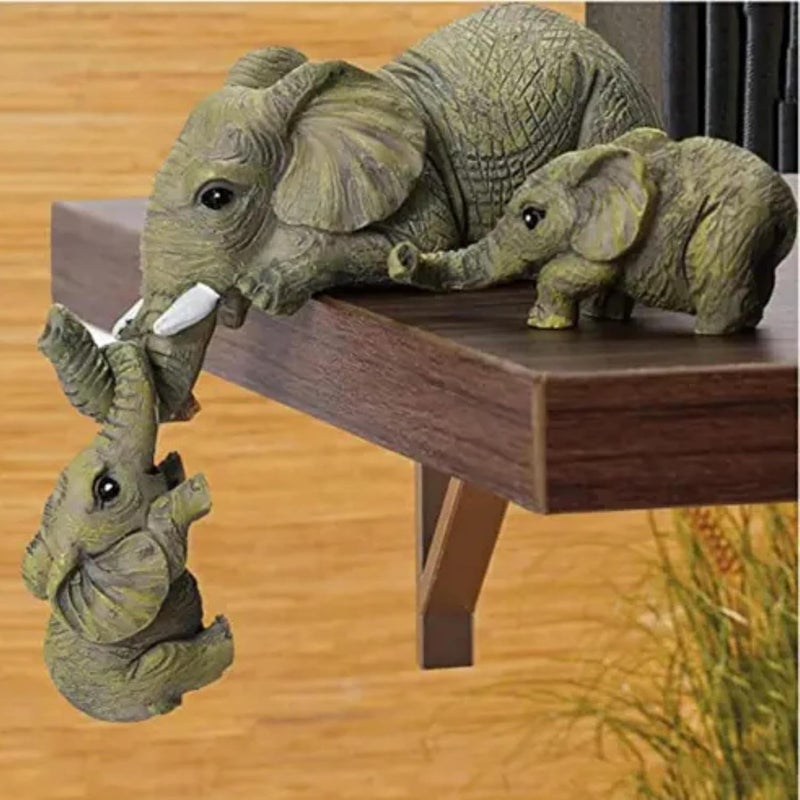 THE SACRED GIFTS THE SACRED GIFTS Decorative Elephant Family Shelf Sitter Mother and Baby Hanging Figurines HandPainted Resin Statue Home Decor Table Decor Gift for Mothers Day Special Decorative Item  - Image 3