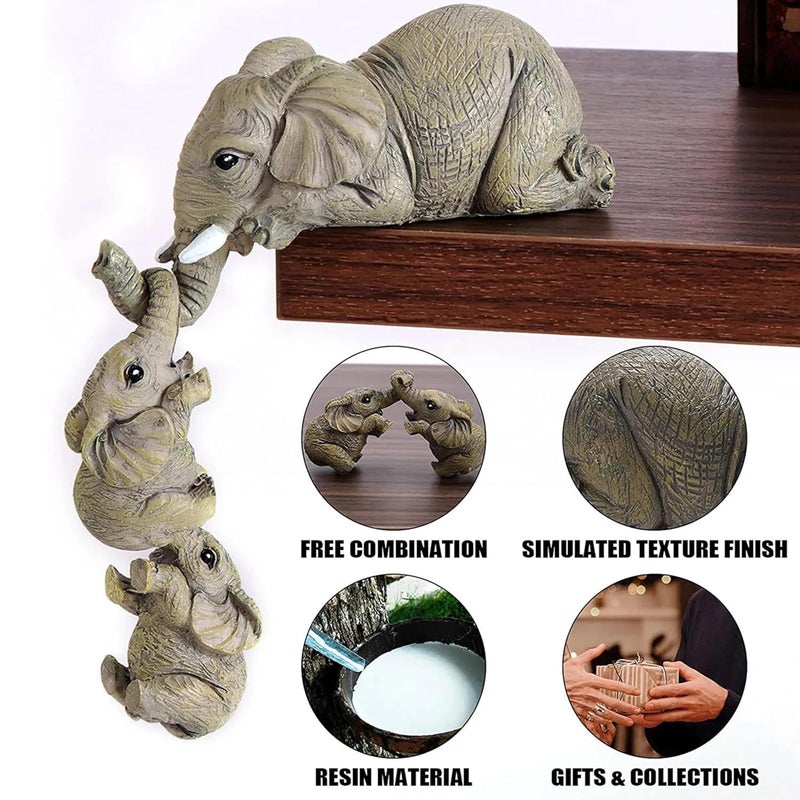 THE SACRED GIFTS THE SACRED GIFTS Decorative Elephant Family Shelf Sitter Mother and Baby Hanging Figurines HandPainted Resin Statue Home Decor Table Decor Gift for Mothers Day Special Decorative Item  - Image 5