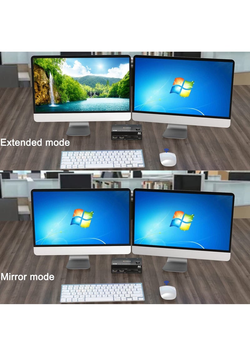 Generic - Dual Monitor KVM Switch HDMI+DisplayPort 4K@60Hz/2K@120Hz - Switcher for Sharing 2 Monitors, 4 USB 2.0 Ports Among 2 Computers, Includes Wired Remote & 4 Cables - Image 1