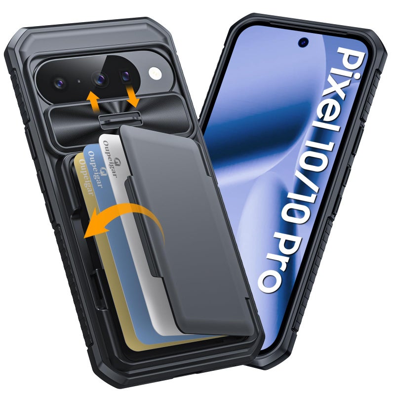 oupeigar for Google Pixel 10 Pro Case with Card Holder & RFID Blocking & Sliding Camera Cover & Kickstand Non-Slip Full-Body Shockproof Wallet Phone Case for Pixel 10 Pro (Black) - Image 1