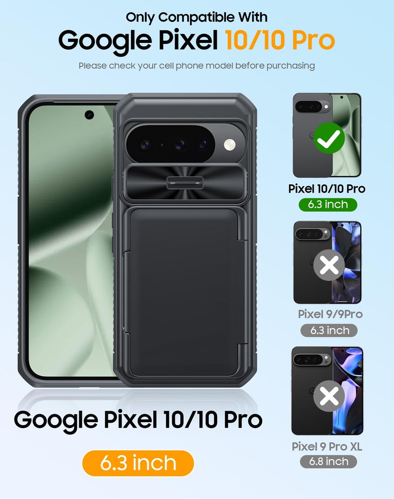 oupeigar for Google Pixel 10 Pro Case with Card Holder & RFID Blocking & Sliding Camera Cover & Kickstand Non-Slip Full-Body Shockproof Wallet Phone Case for Pixel 10 Pro (Black) - Image 2