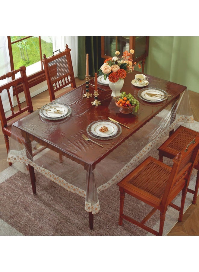1pcs PVC Transparent Table Mat With Lace Border，Rectangular Waterproof Tablecloth Protector, Dining Tables Decoration，Suitable For Dining Tables, Gatherings, And Camping - Image 4