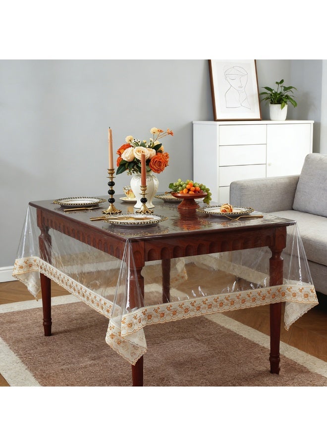 1pcs PVC Transparent Table Mat With Lace Border，Rectangular Waterproof Tablecloth Protector, Dining Tables Decoration，Suitable For Dining Tables, Gatherings, And Camping - Image 2