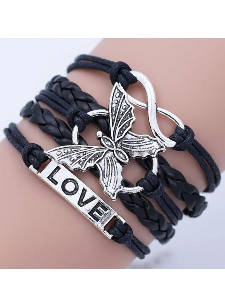 Goolsky سوار جلد متعدد الطبقات مصنوع يدويًا بتصميم حرف الحب والفراشة للرجال والنساء - Image 1