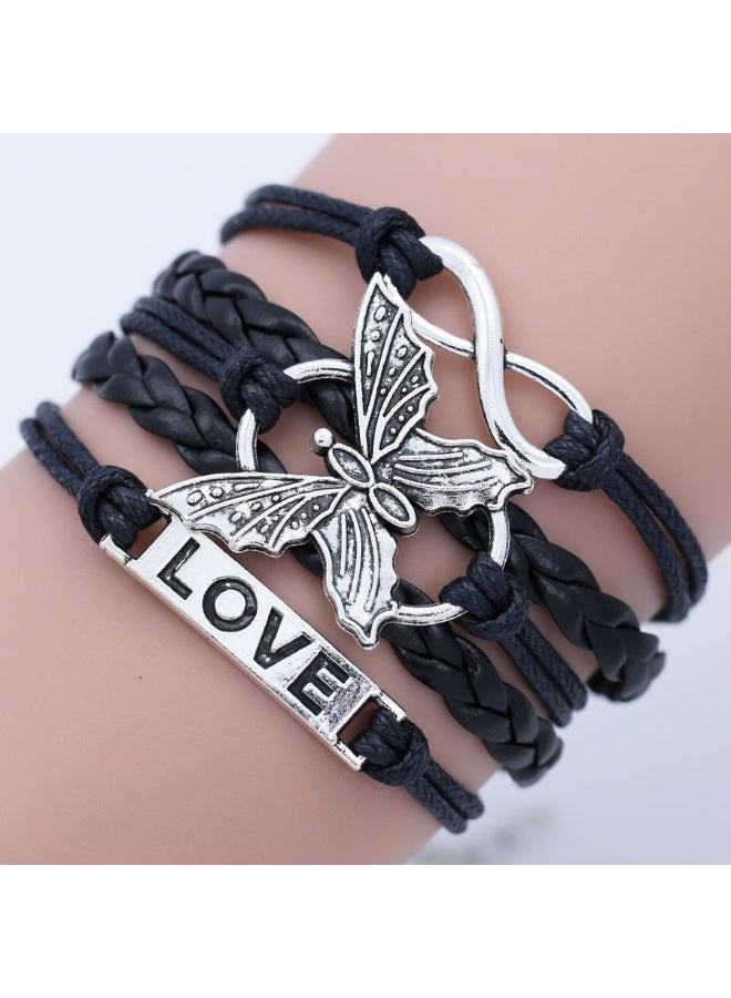 Goolsky سوار جلد متعدد الطبقات مصنوع يدويًا بتصميم حرف الحب والفراشة للرجال والنساء - Image 3