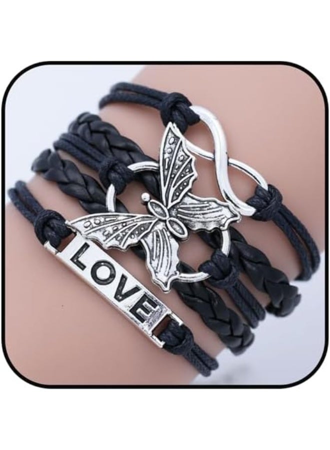 Goolsky سوار جلد متعدد الطبقات مصنوع يدويًا بتصميم حرف الحب والفراشة للرجال والنساء - Image 2