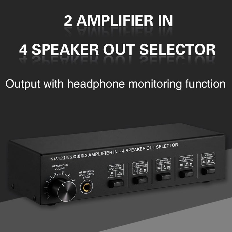 LINEPAUDIO 2 in 4 Out Speaker Selector Switch Box 4 Zone Amplifier and Speaker Selector with Volume Control Banana Jack 6.5mm Earphone Jack - Image 4