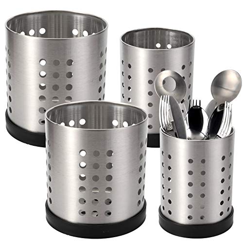 TOPZEA Set of 4 Kitchen Utensil Holder, Stainless Steel Cooking Utensil Organizer Kitchen Tools Flatware Holder Utensil Drying Cylinder Countertop Silverware Caddy - Image 1