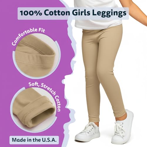 City Threads Made in USA Girls Leggings 100% Cotton for School Uniform Sports Coverage or Play Perfect for Sensitive Skin or SPD Sensory Friendly Clothing, Dark Khaki, 14 - Image 3