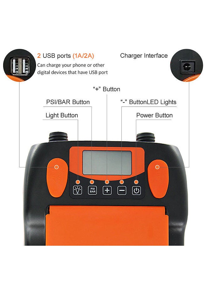 16PSI Intelligent Double Stage Air Pump with 6PCS Nozzles LCD Display 6000mAh Electric Pump Support Inflation and Deflation