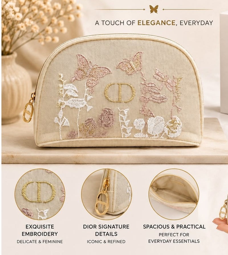 Hand Makeup Bag Travel Portable Cosmetics Beige Storage Bag