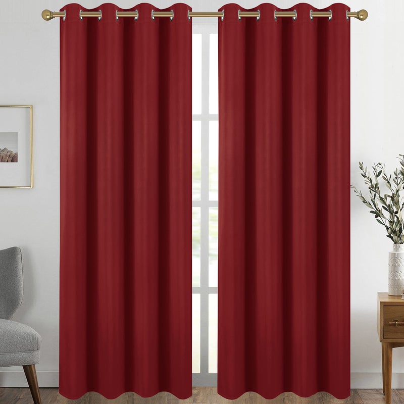 Diraysid Red Grommet Blackout Curtains for Bedroom Thermal Insulated Room Darkening Curtains Drapes 52 x 84 2 Panels