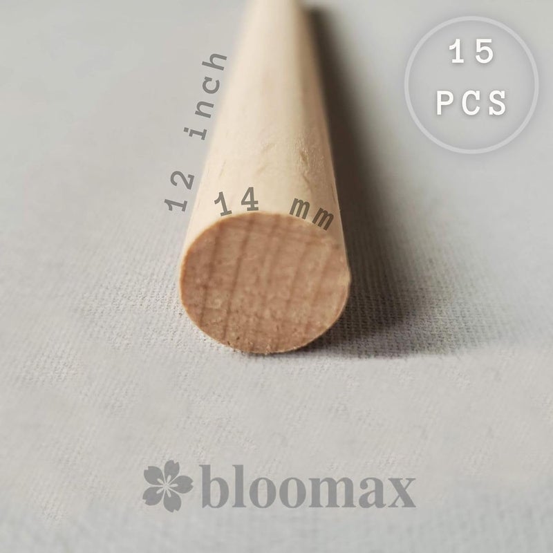 bloomax ® 15 قطعة قضبان دائرية خشبية مصقولة 14 مم/12 بوصة، قضبان خشبية للحرف اليدوية، مجموعة قضبان خشبية، قضبان دائرية خشبية، (12 بوصة (مصقولة)، 15 قطعة) - Image 4