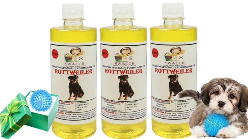 swacch Shampoo | Puppy Safe Shampoo | PH Balanced | Ditch to Itch for Rottweiler Dog Shampoo 500ml Pack of 3 (Lemon) + Spike Ball Chew Toy Combo Pack - Image 1