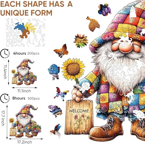 Qiuenisray Wooden Puzzles Spring Gnomes 200 Pieces Sunflower Flower Jigsaw Puzzles FSC Certified Beautiful Puzzle Unique Shape Adult Puzzles Piece Creative Gift for Adults Family Game 111x114 in - Image 5