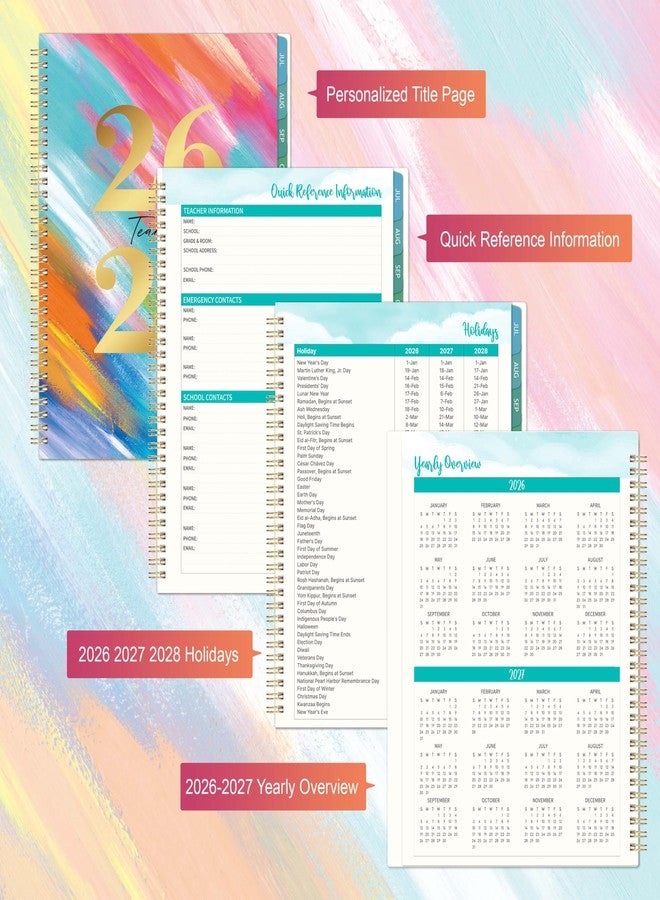 Journaltastic Teacher Planner 2026-2027 - 2026-2027 Weekly & Monthly Lesson Plan Book with Colorful Tabs, July 2026 - June 2027, 9" x 11", Academic Planner 2026-2027 with Twin-Wire Binding for Teachers - Watercolor - Image 5