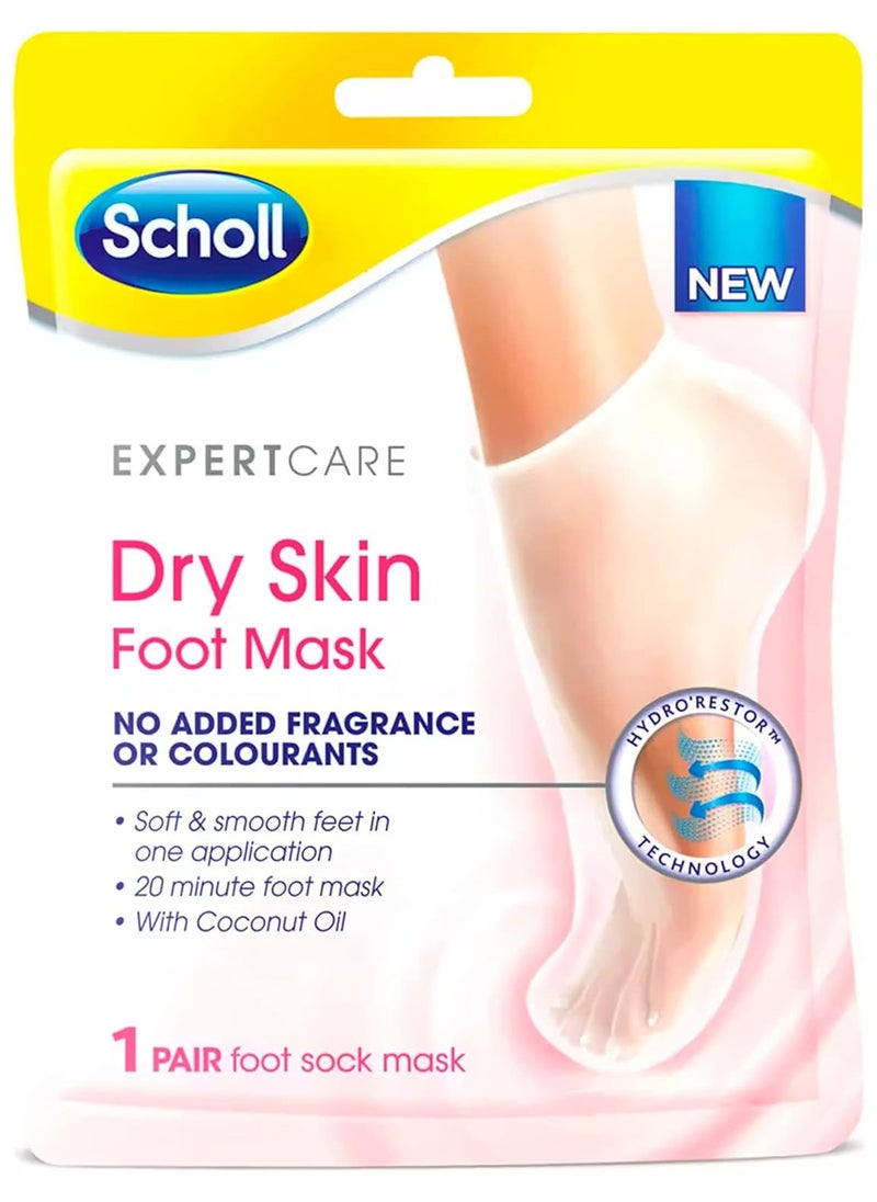 Scholl - Scholl ExpertCare Dry Skin Foot Mask - Nourishing Foot Mask with Coconut Oil, Urea, and Shea Butter - 24-Hour Moisture for Dry Foot Skin - 1 Pair of Foot Mask Socks, One Size - Image 1