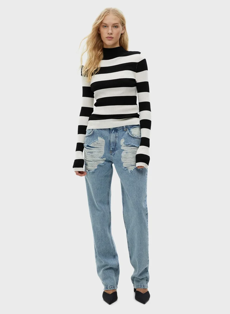 PULL&BEAR Basic mock neck sweater with slits
