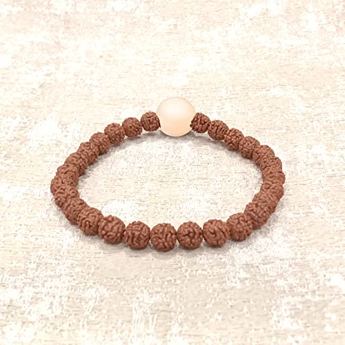 Chitshakti Lab Certified Original Panchmukhi Rudraksha Bracelet with Moonstone | AAA Grade Hand-sorted Rudraksha Stretchable Bracelet |Unisex both for Men and Women - Image 4
