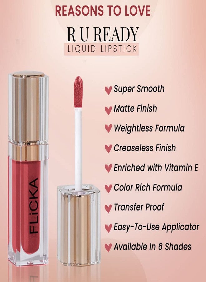 FLiCKA R U Ready Matte Finish liquid Lipstick For Women| Transfer Proof, Smudge Proof, Non-Sticky, Creamy Lightweight Lipstick For Women, 01 Red Hot, 5ml - Image 4