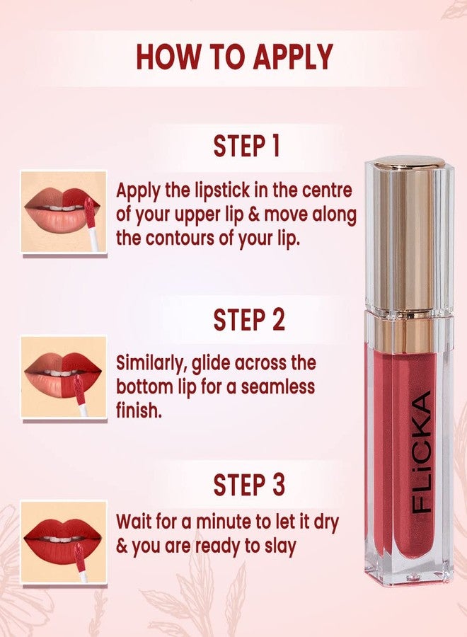 FLiCKA R U Ready Matte Finish liquid Lipstick For Women| Transfer Proof, Smudge Proof, Non-Sticky, Creamy Lightweight Lipstick For Women, 01 Red Hot, 5ml - Image 5