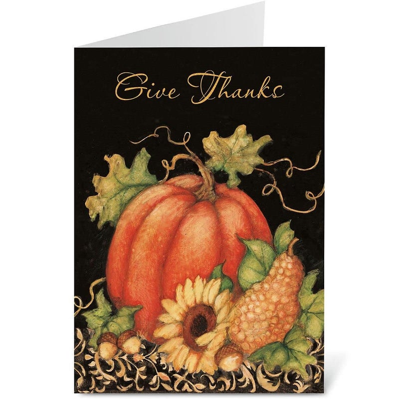 Current Pumpkin Harvest Scripture Thanksgiving Greeting Cards Set - Susan Winget Religious Holiday Card Variety Value Pack, Set of 8 Large 5 x 7-Inch Cards, Envelopes Included - Image 1