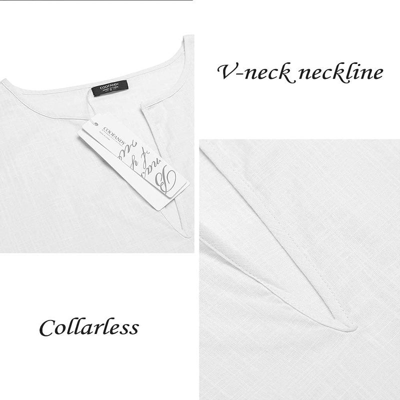 Men's V-Neck Linen Robe Short Sleeve Kaftan Thobe Long Gown Casual Shirt for Beach - Image 5