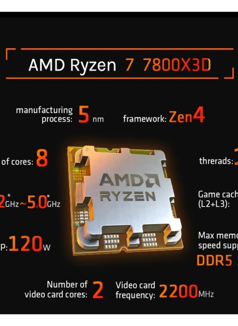 AMD Ryzen 7 7800X3D AM5 8Cores/16Threads Processor | Max Boost Clock Up to 5.0GHz (TRAY) | 100-000000910 Black - Image 2