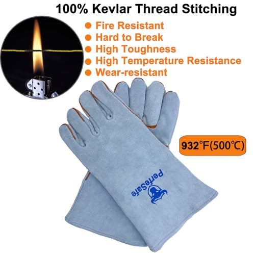 PerfeSafe Welding Gloves 14 Inches, Heat Resistant 932℉ Leather Welding Gloves for MIG, TIG, Stick, Long Sleeve Grill Gloves for Welding, Fireplace, BBQ, Oven, Furnace, Wood Stove, Animal Handling - Image 4