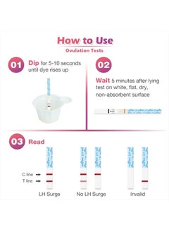 Easy@Home مجموعة اختبار التبويض: 50 شريطًا للتبويض و20 اختبارًا مبكرًا للحمل ومقياس حرارة الجسم الأساسي و70 كوبًا للبول  - Image 4