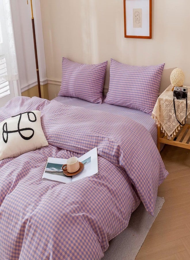 BuLuTu Purple Check Duvet Cover Set Full Cotton Soft Breathable Bedding Duvet Cover for Kids Boys Buffalo Plaid Purple Comforter Cover Set 【 3Pcs -1 Full Duvet Cover Set + 2 Pillowcases】 - Image 2