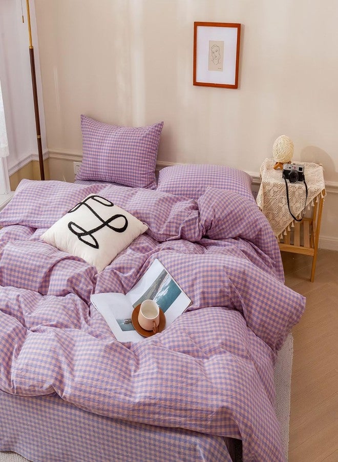 BuLuTu Purple Check Duvet Cover Set Full Cotton Soft Breathable Bedding Duvet Cover for Kids Boys Buffalo Plaid Purple Comforter Cover Set 【 3Pcs -1 Full Duvet Cover Set + 2 Pillowcases】 - Image 3